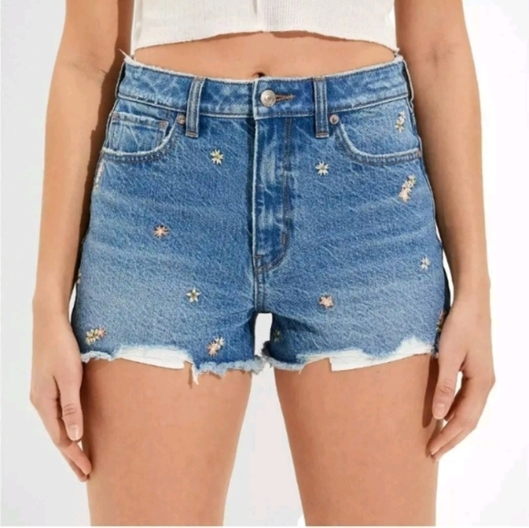 American Eagle Floral Embroidered Denim Mom Shorts sz 4 - Picture 2 of 7